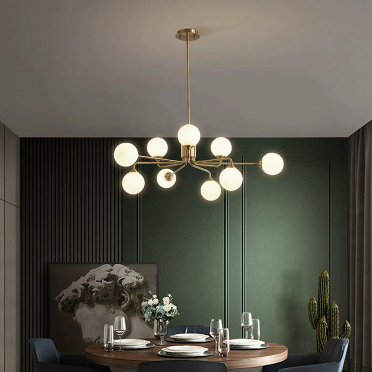12-Light Modern Gold White Globe Chandelier Image - 11