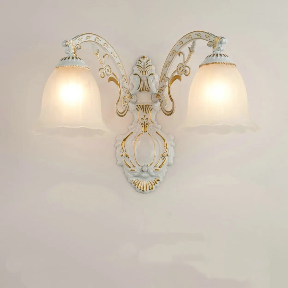 2-Light European White Bell-Shaped LED Vanity Light Image - 1