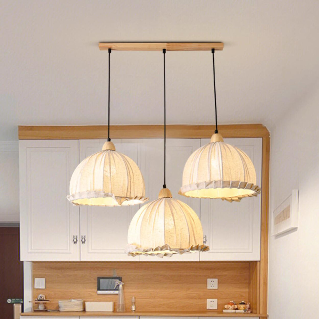 2-Light Fabric Scalloped Dome Island Pendant Light Image - 8