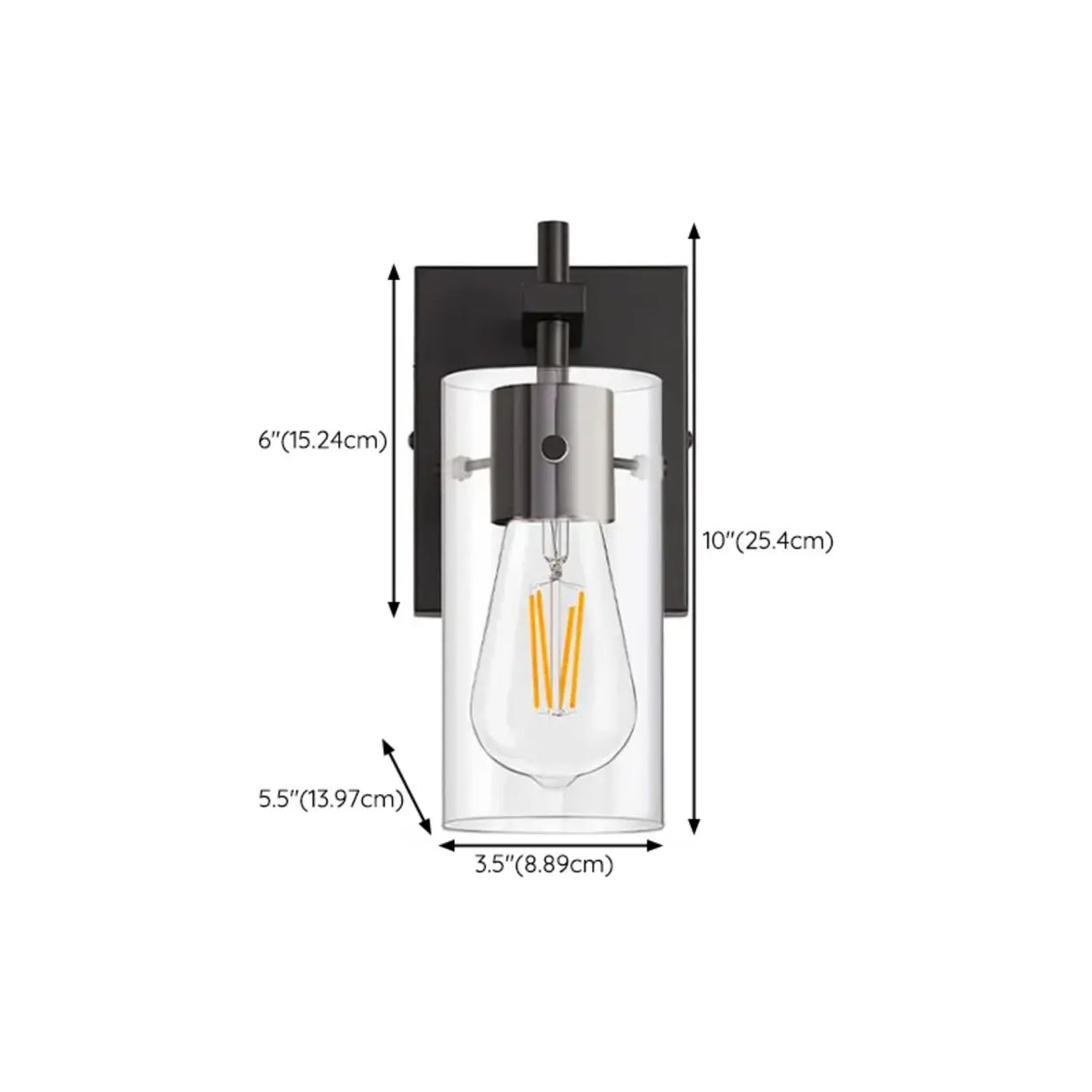 2-Light Industrial Cylinder Glass Black Vanity Lights