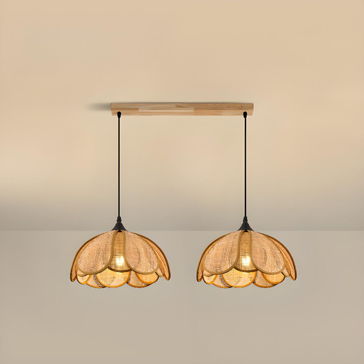 2-Light Rustic Petal Wood LED Island Light Fixture Image - 2