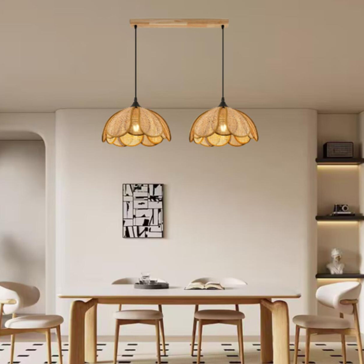 2-Light Rustic Petal Wood LED Island Light Fixture Image - 4