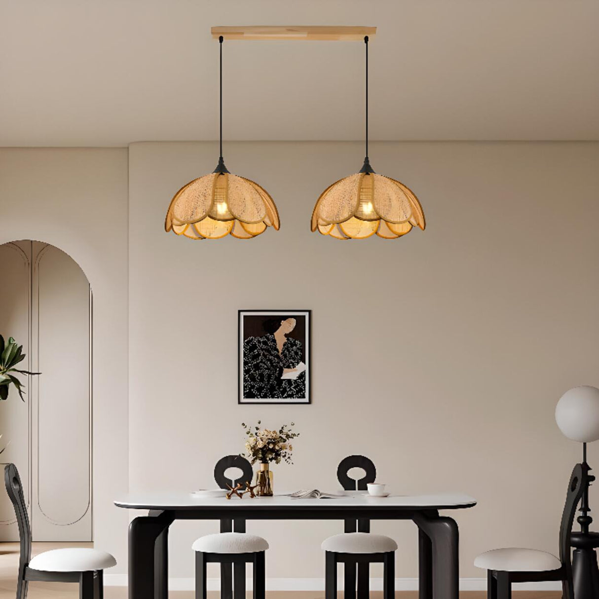 2-Light Rustic Petal Wood LED Island Light Fixture Image - 5