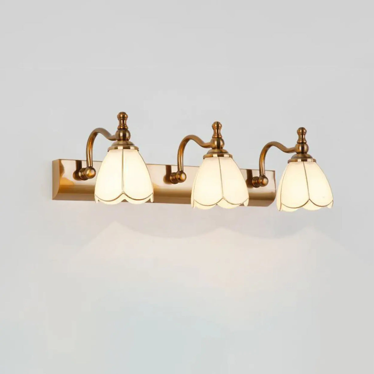 2-Light Vintage Brass Floral Glass LED Vanity Light Image - 10