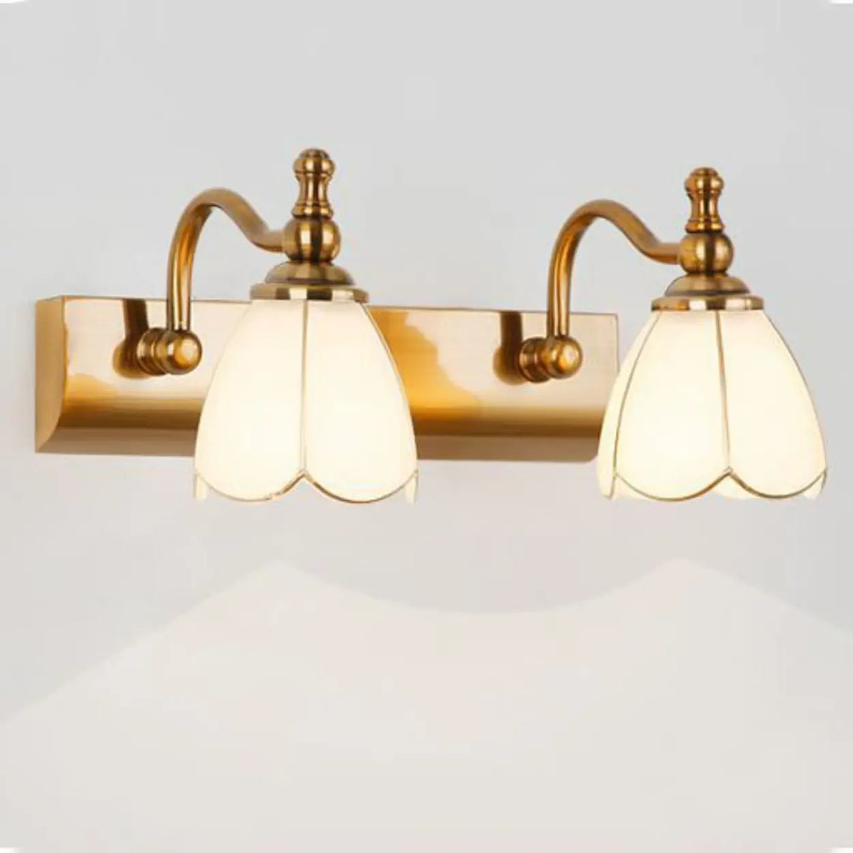 2-Light Vintage Brass Floral Glass LED Vanity Light Image - 14