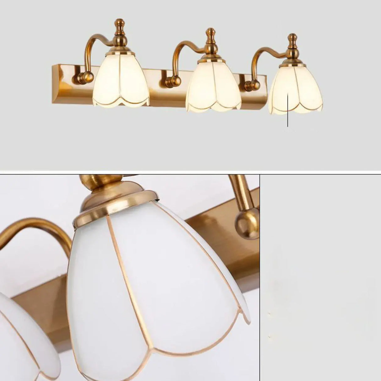2-Light Vintage Brass Floral Glass LED Vanity Light Image - 17