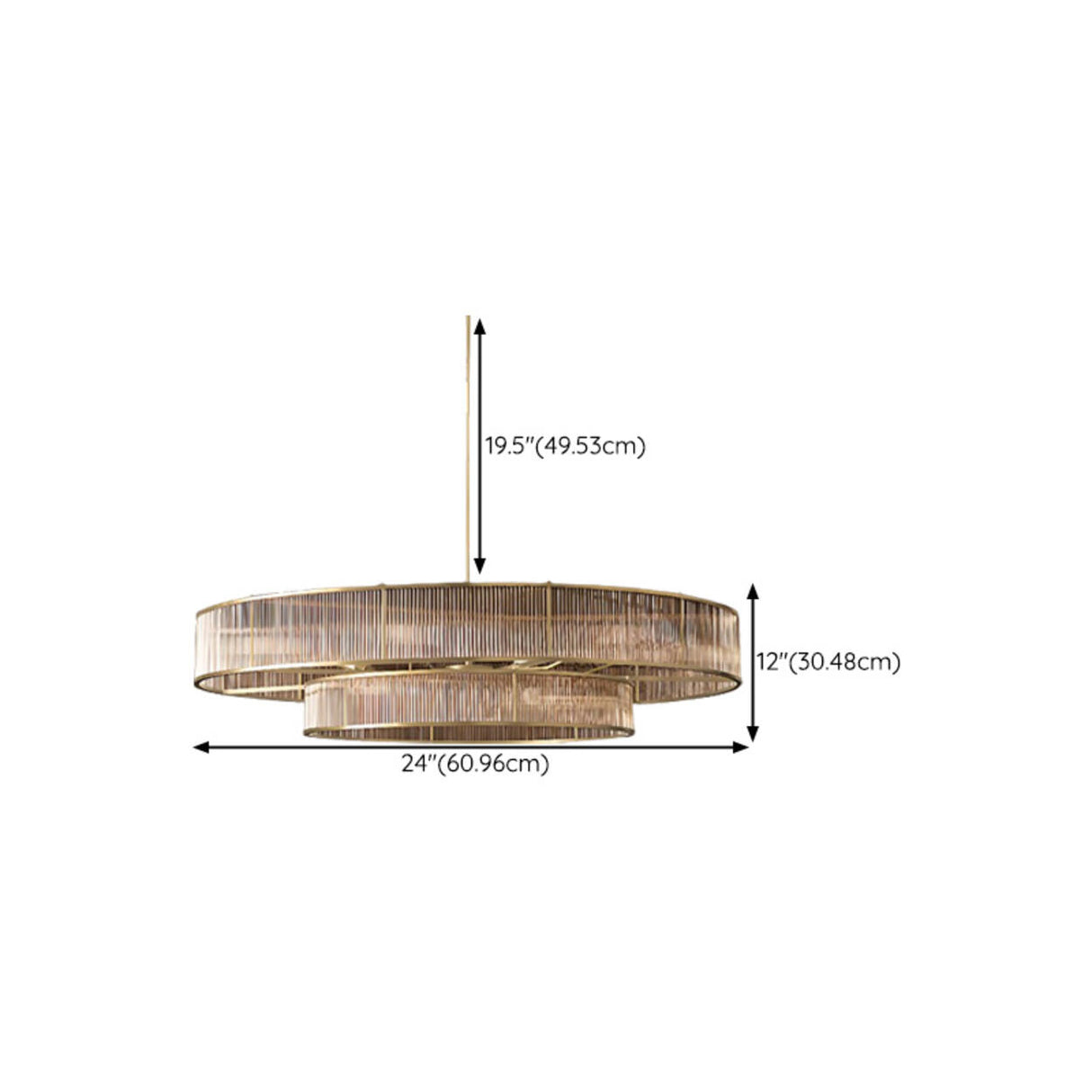 2 Tiers Adjustable Height Gold Drum Crystal Chandelier Image - 10