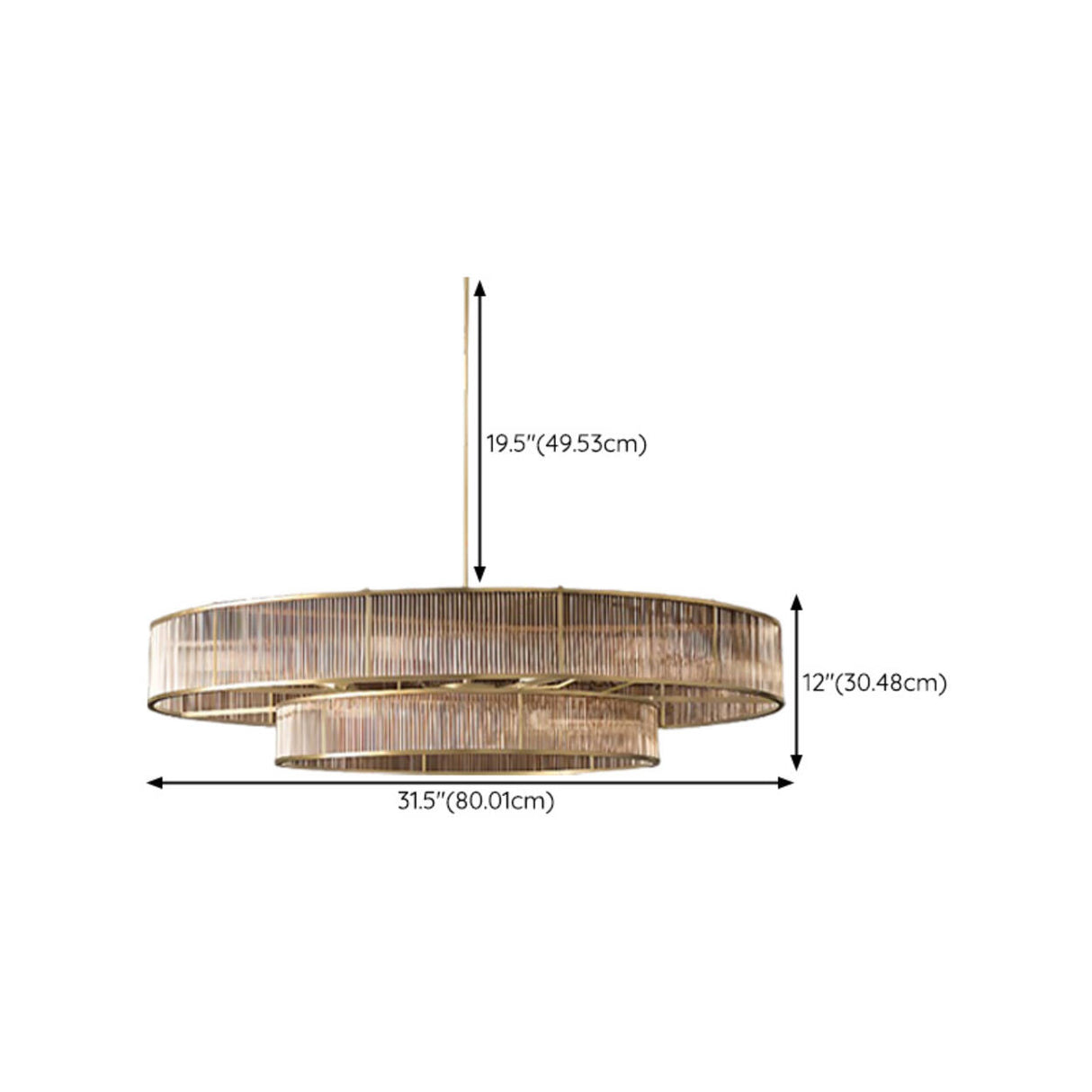 2 Tiers Adjustable Height Gold Drum Crystal Chandelier Image - 11
