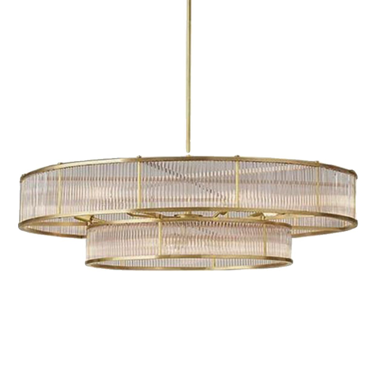 2 Tiers Adjustable Height Gold Drum Crystal Chandelier Image - 5
