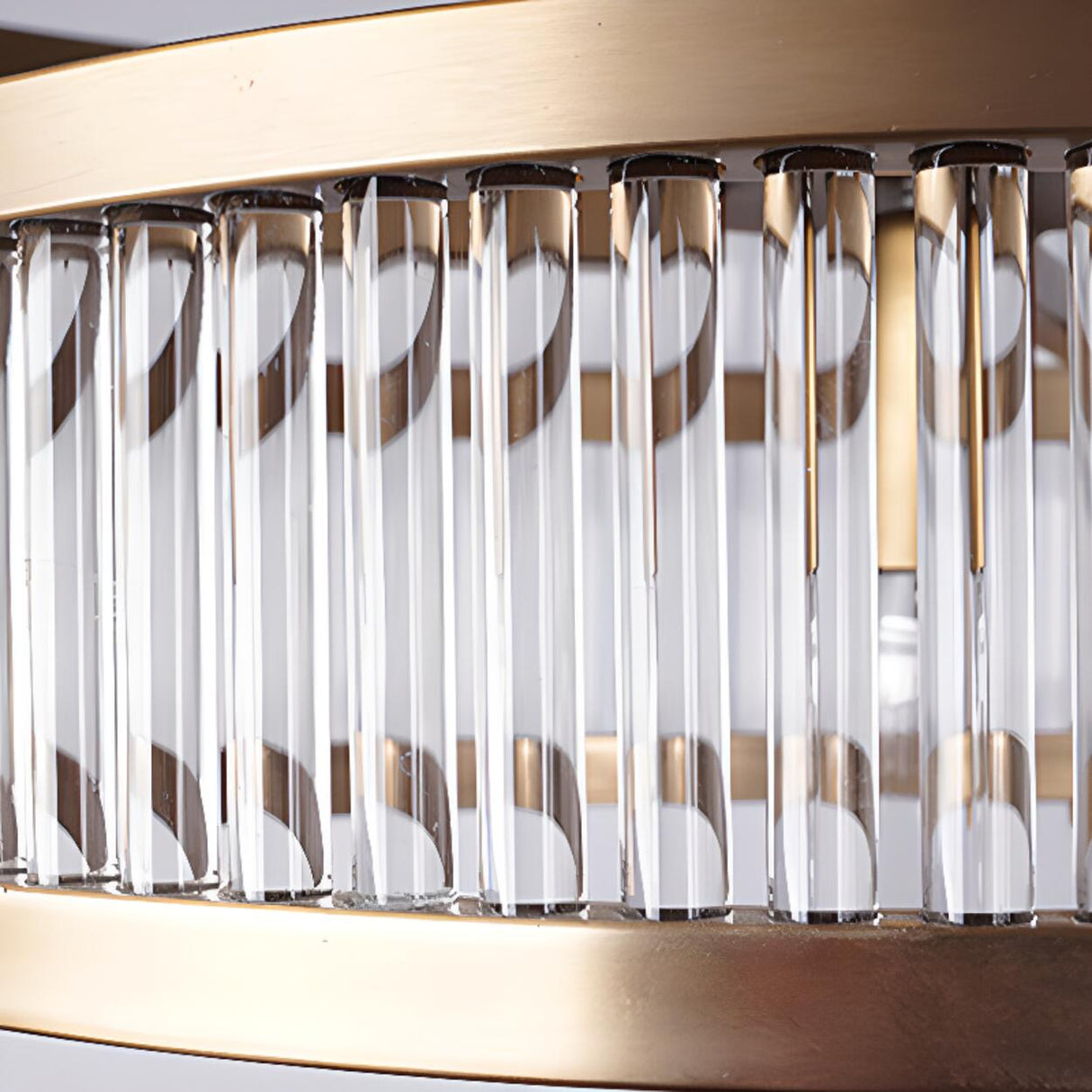 2 Tiers Adjustable Height Gold Drum Crystal Chandelier Image - 8