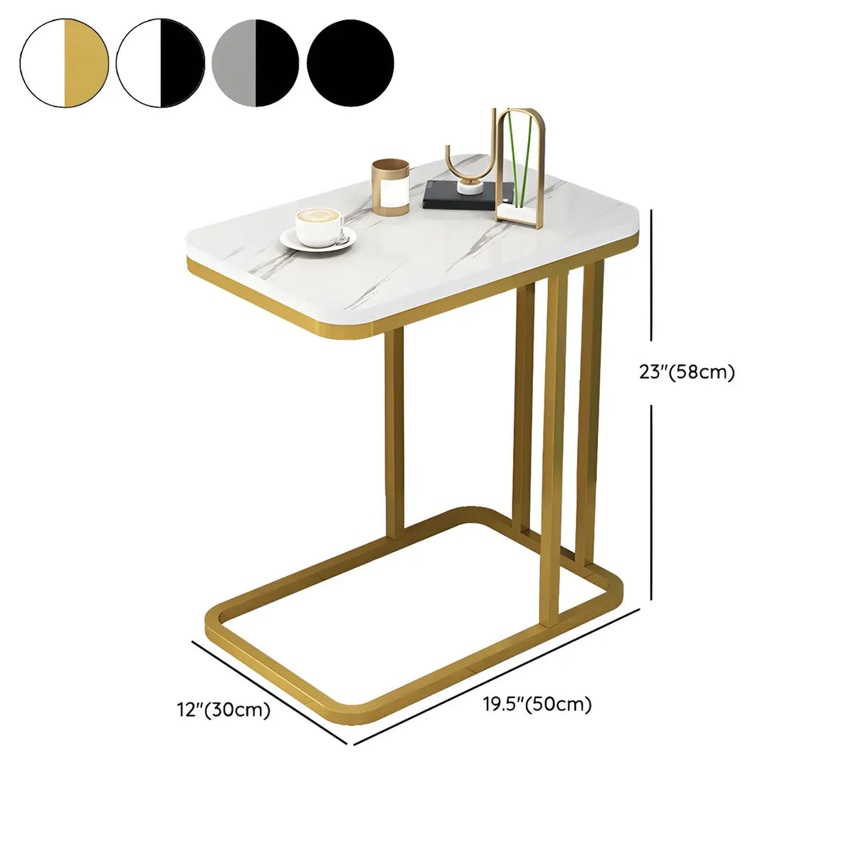 2 Tiers Rectangular Black Metal and Wood Storage Side Table