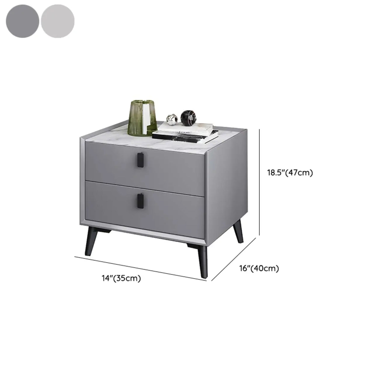 2 Tiers Square Sintered Stone and Wood Grey Nightstand Image - 12