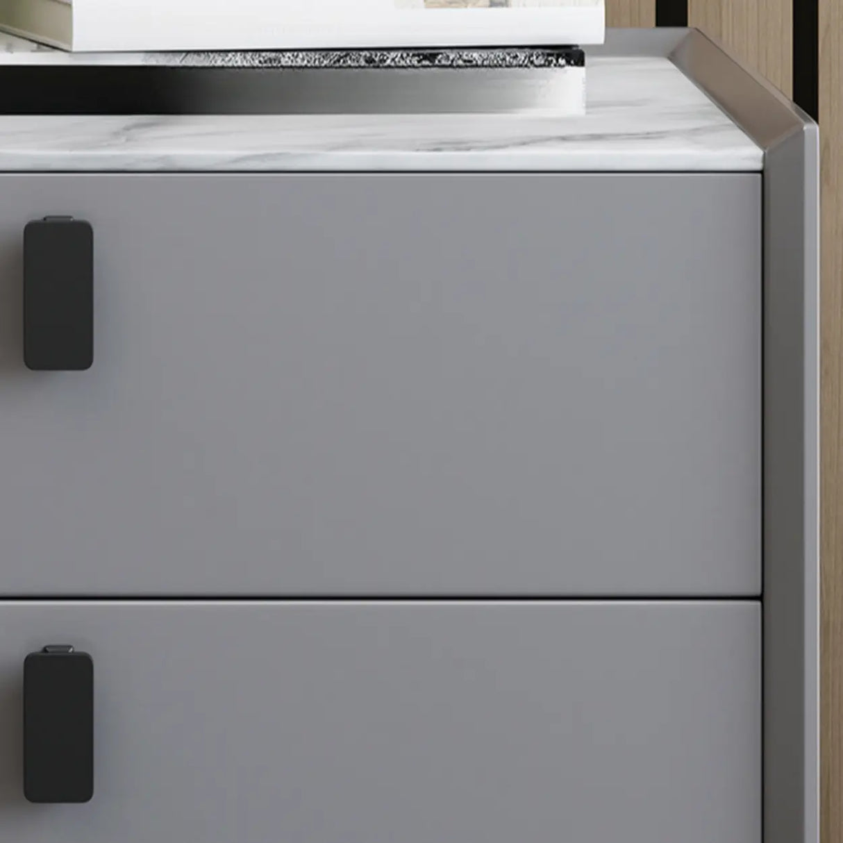 2 Tiers Square Sintered Stone and Wood Grey Nightstand Image - 6