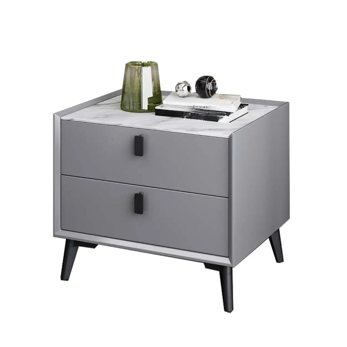 2 Tiers Square Sintered Stone and Wood Grey Nightstand Image - 7