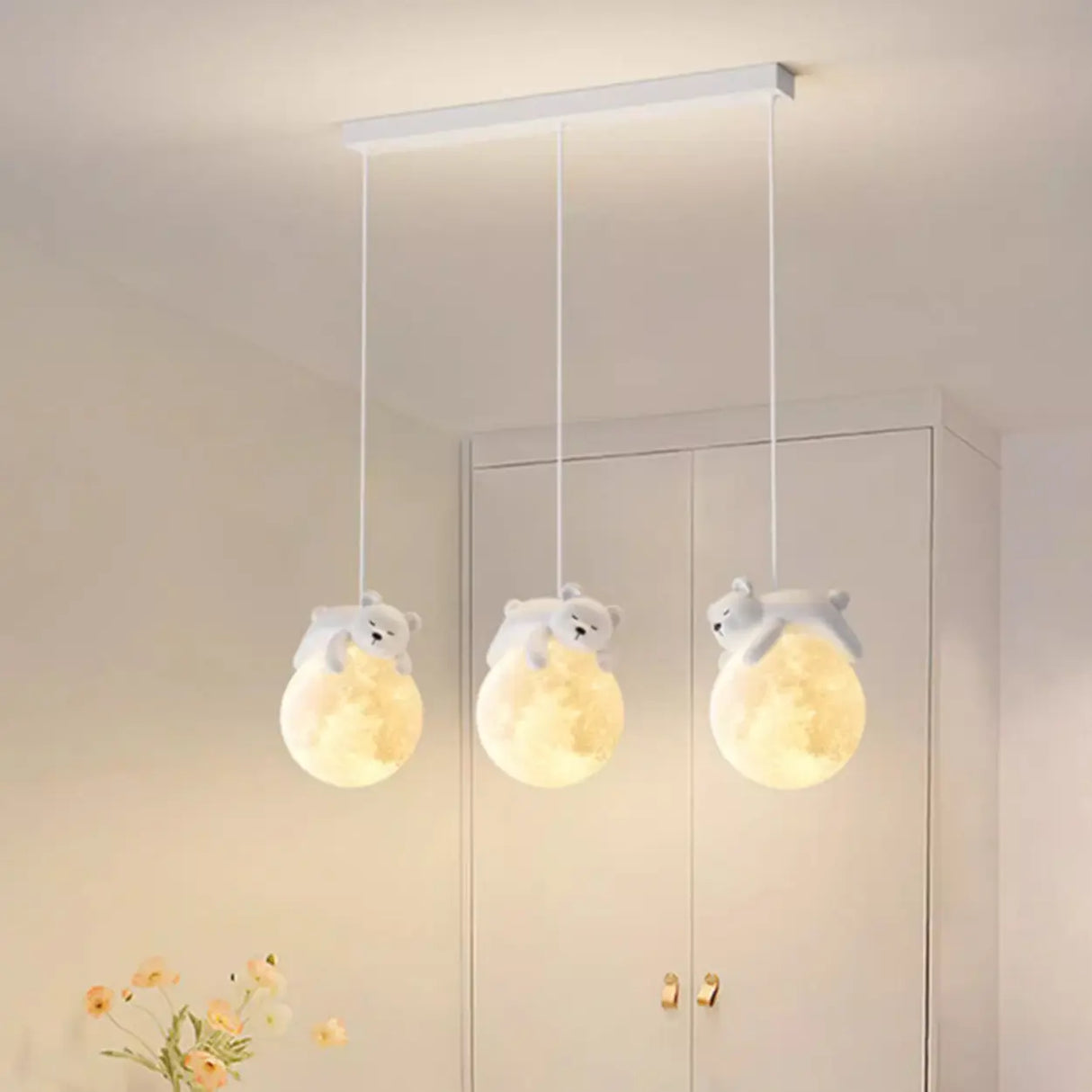 3-Light Adorable Bunny and Moon Island Pendant Light Image - 5