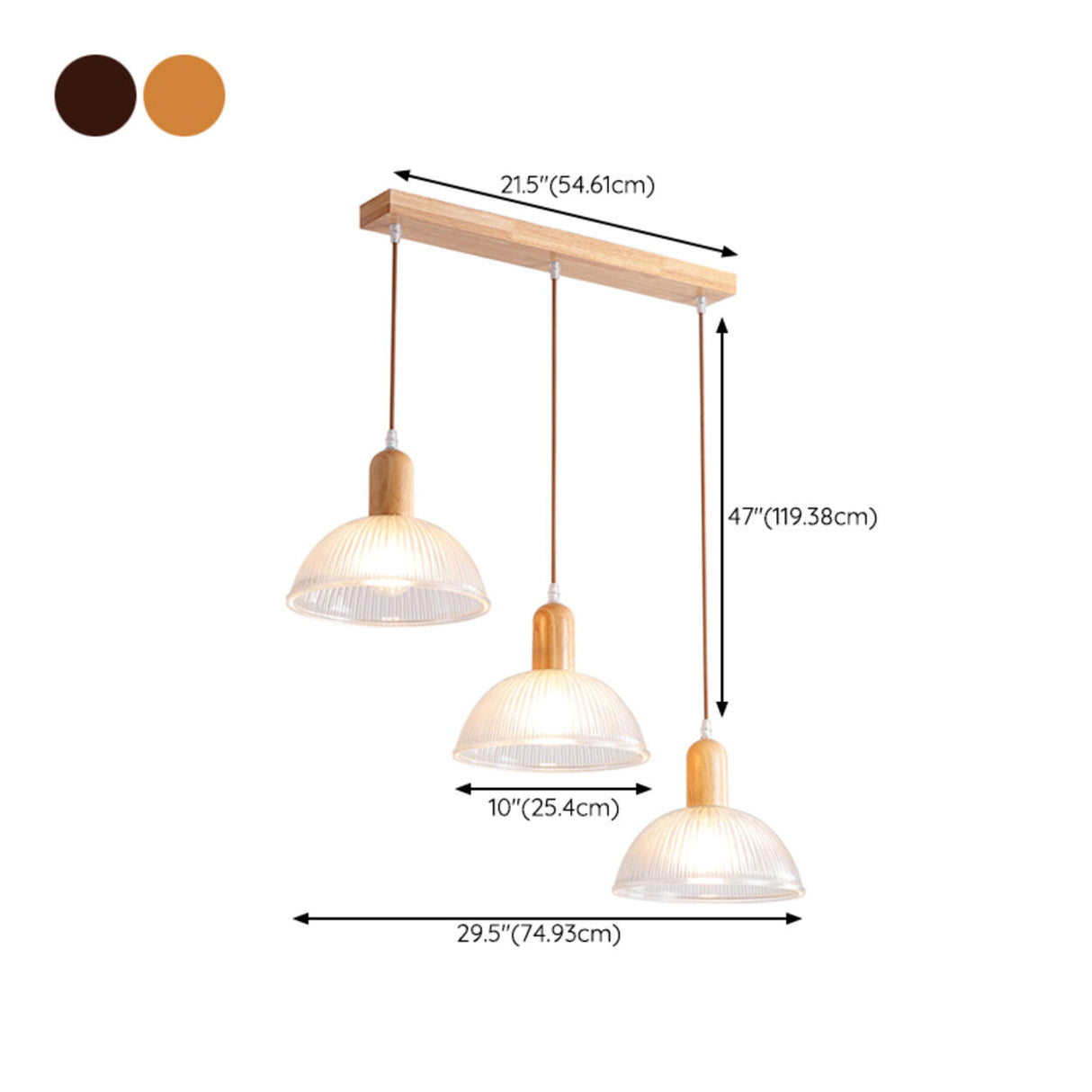 3-Light Dome Wood LED Kitchen Island Pendant Light