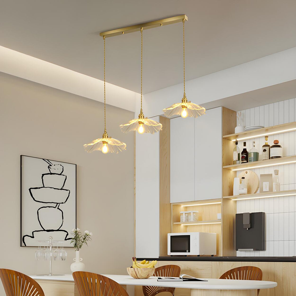 3-Light Elegant Floral Adjustable Island Light Fixture Image - 3