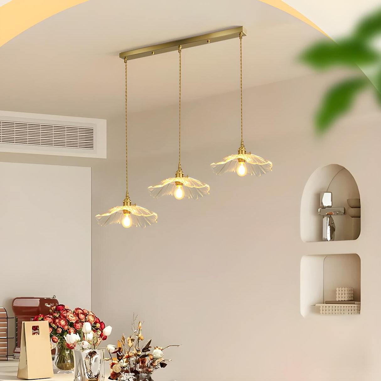 3-Light Elegant Floral Adjustable Island Light Fixture Image - 4