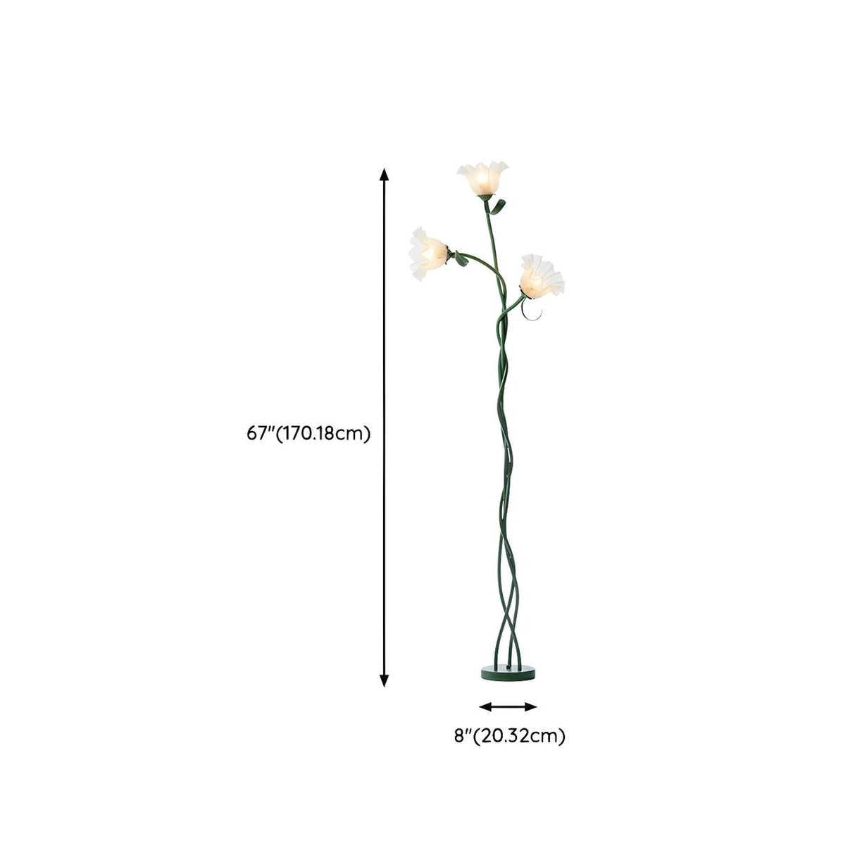 3-Light Fresh Green Floral Metal LED Floor Light