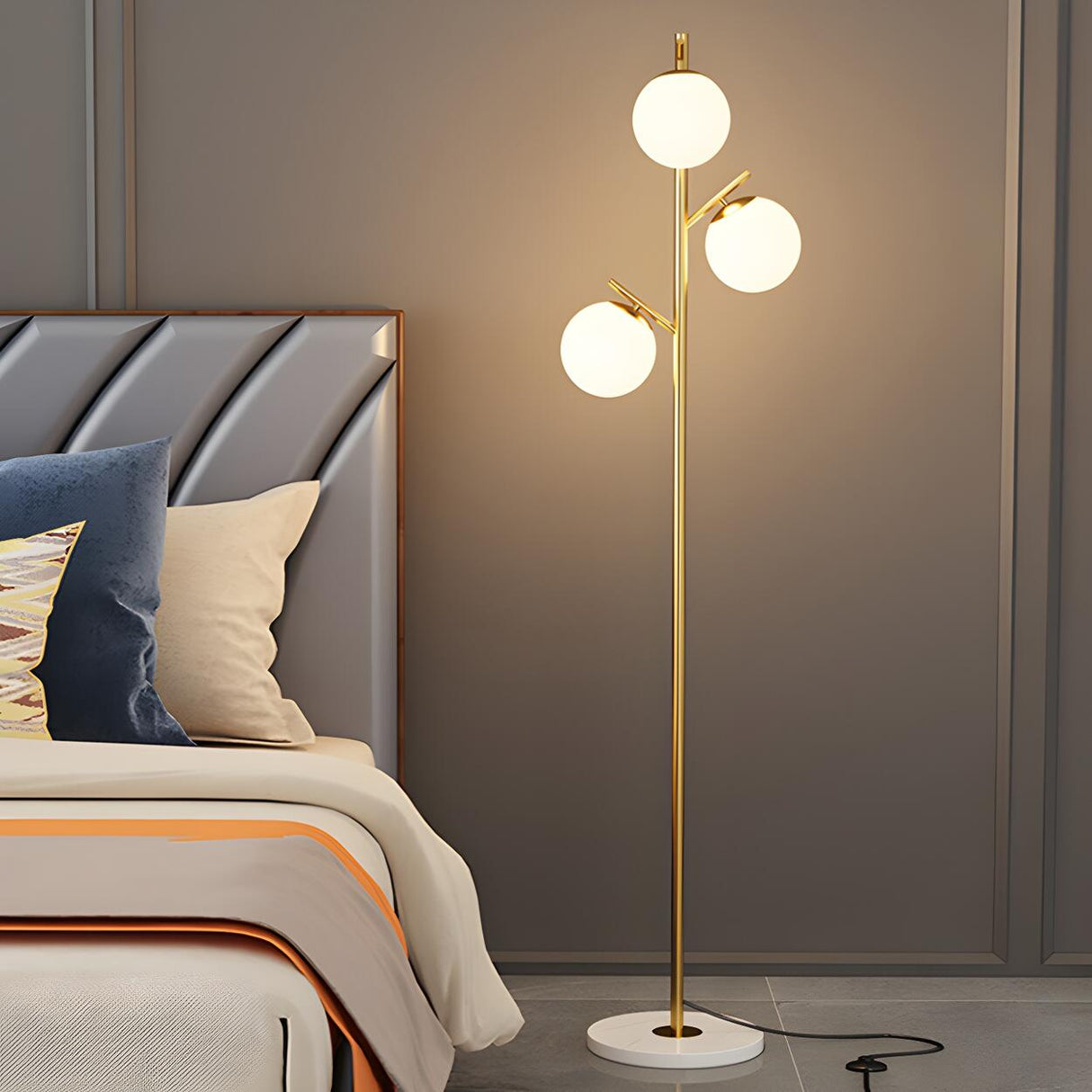 3-Light Globe Contemporary Gold Metal Floor Lamp Image - 3