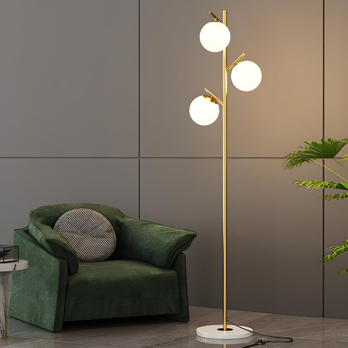 3-Light Globe Contemporary Gold Metal Floor Lamp Image - 4