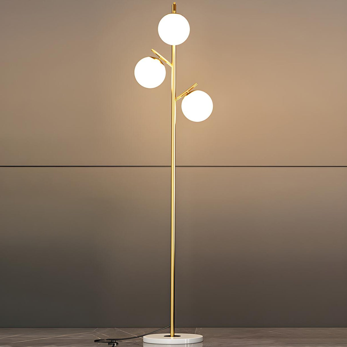 3-Light Globe Contemporary Gold Metal Floor Lamp Image - 9