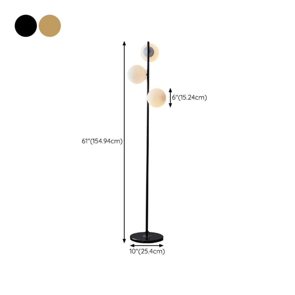 3-Light Globe Gold Stand and Marble Base Floor Lamp