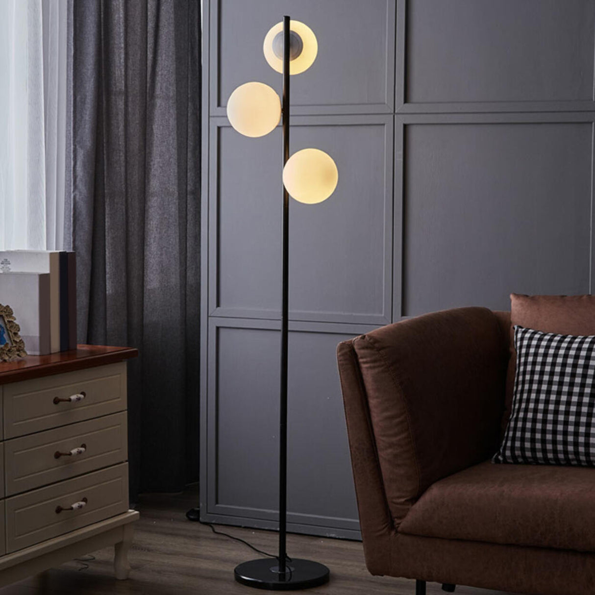 3-Light Globe Gold Stand and Marble Base Floor Lamp Image - 6