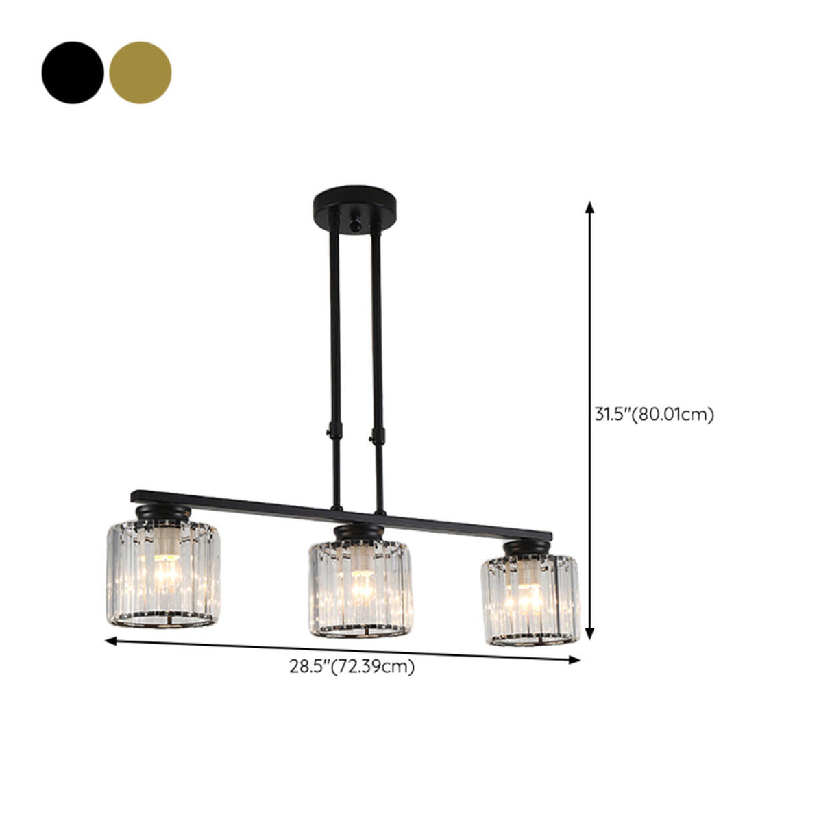 3-Light Gold Modern Square Island Pendant Light