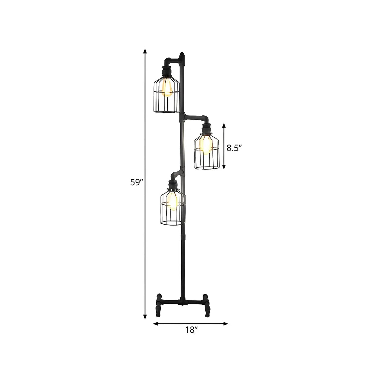 3-Light Industrial Cage Rustic Iron LED Floor Lamp