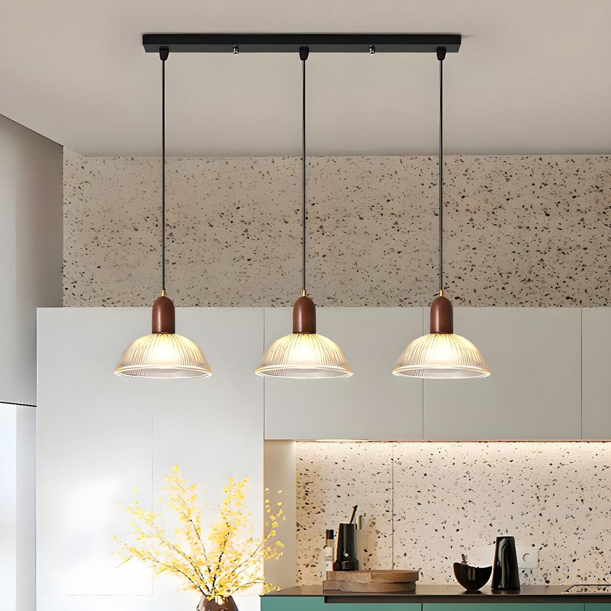 3-Light Modern Dome Clear Glass Island Pendant Light Image - 3