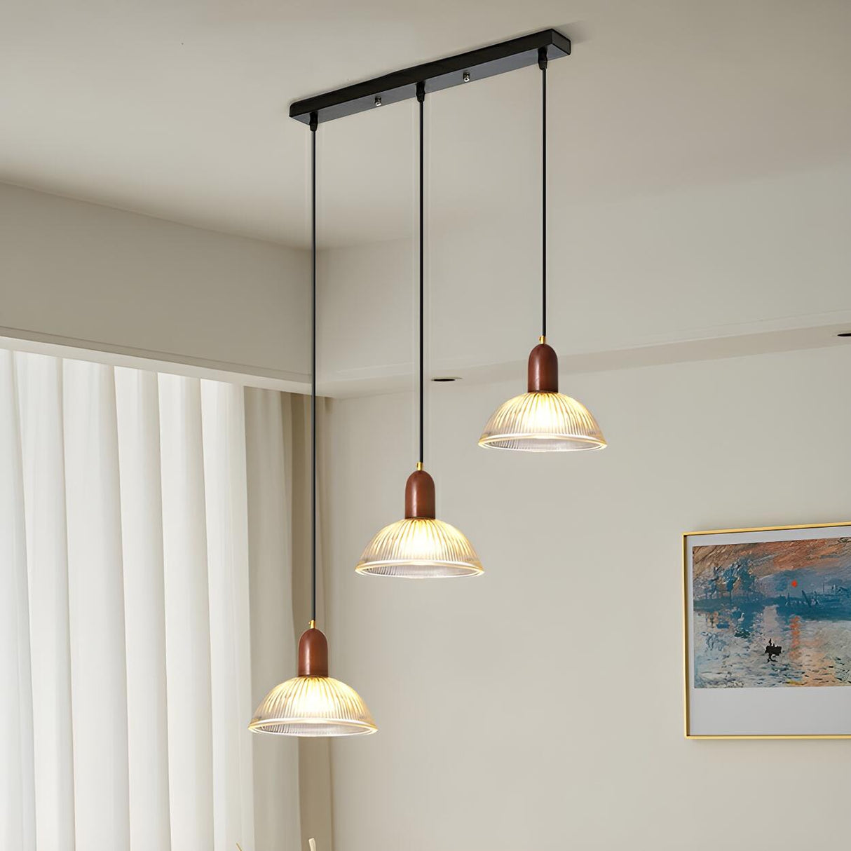 3-Light Modern Dome Clear Glass Island Pendant Light Image - 9