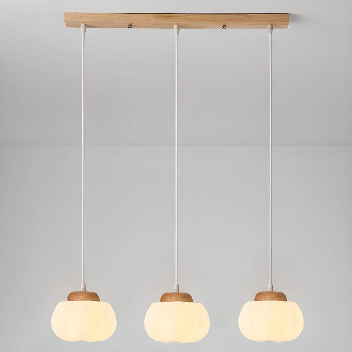 3-Light Modern Pumpkin Wood Island Light Fixtures Image - 5