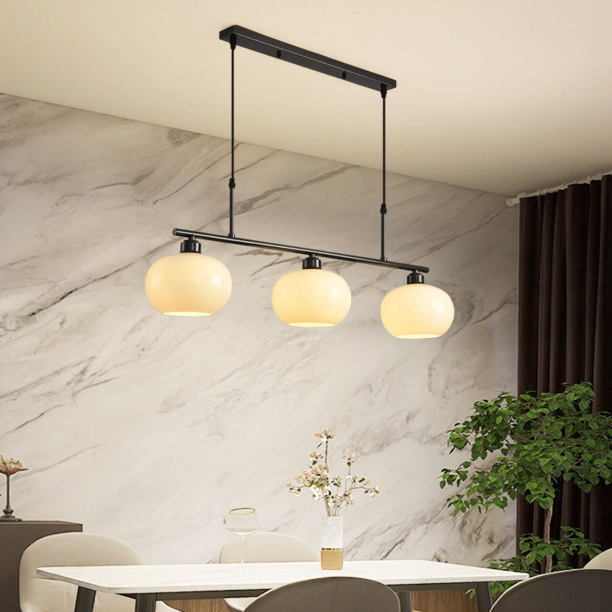 3-Light Modern Round Gold Frame Island Pendant Light Image - 16