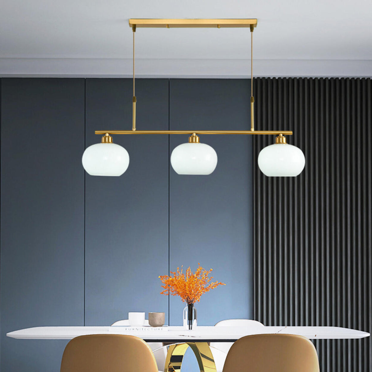 3-Light Modern Round Gold Frame Island Pendant Light Image - 18