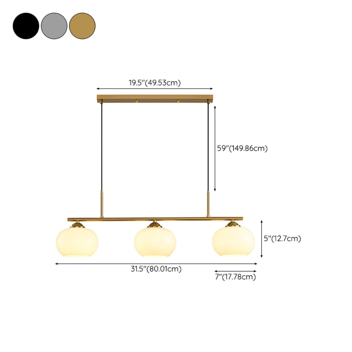 3-Light Modern Round Gold Frame Island Pendant Light