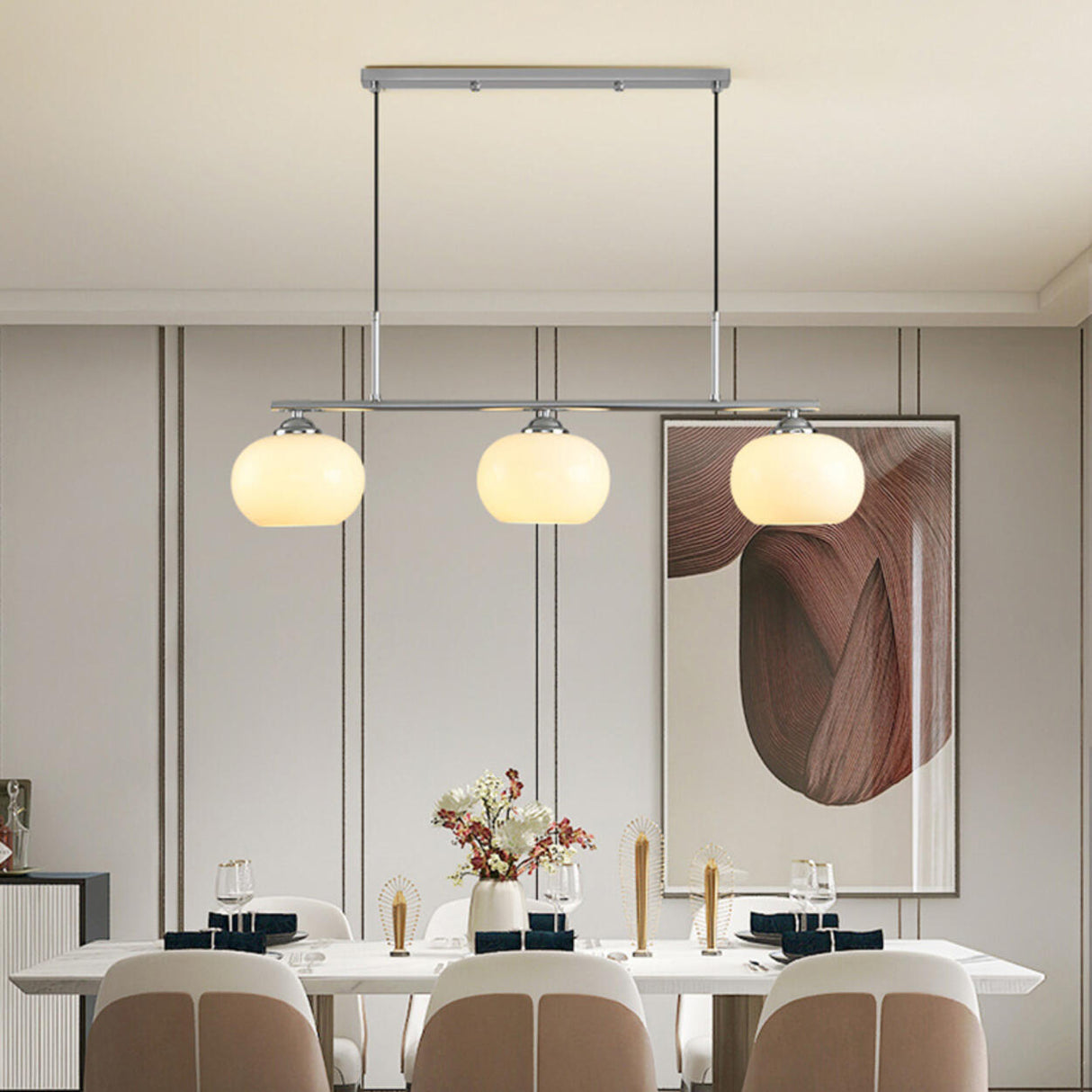 3-Light Modern Round Gold Frame Island Pendant Light Image - 3