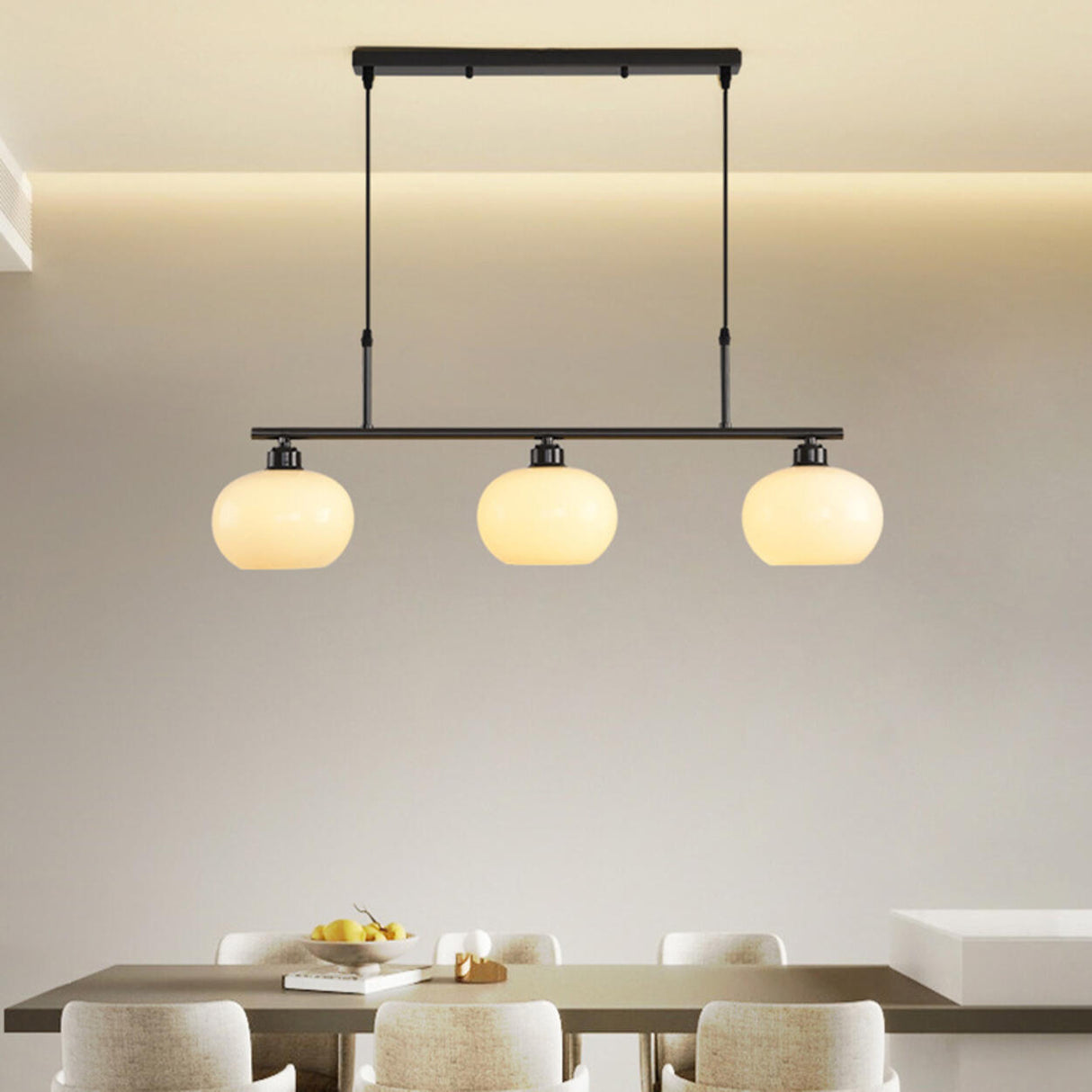 3-Light Modern Round Gold Frame Island Pendant Light Image - 4