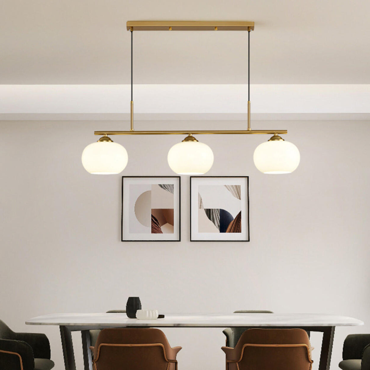 3-Light Modern Round Gold Frame Island Pendant Light Image - 5