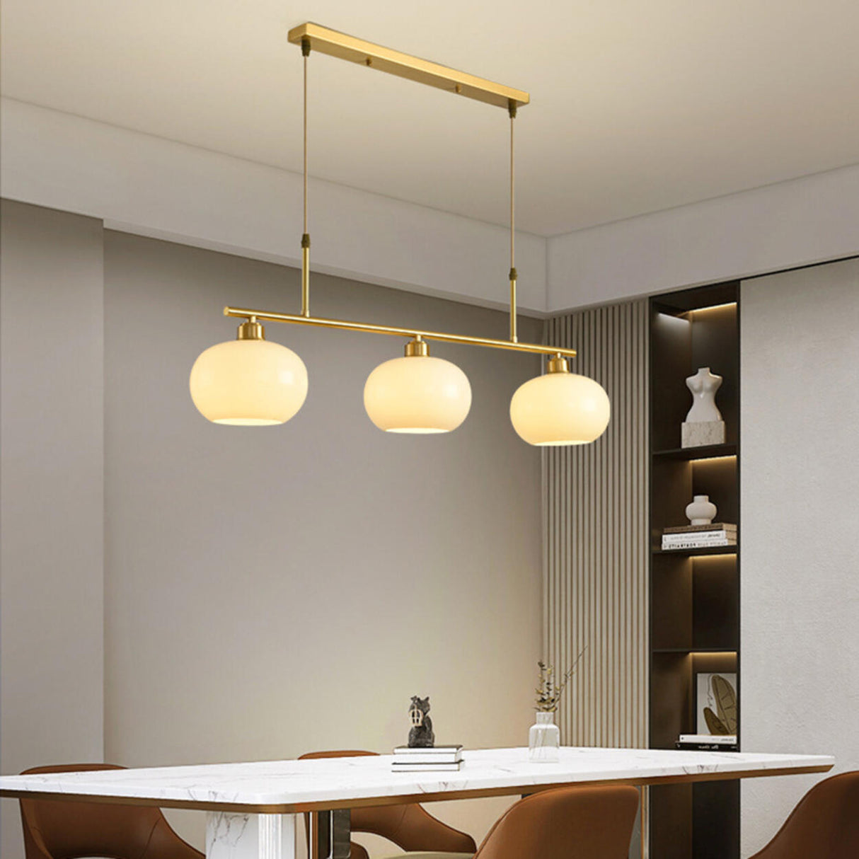 3-Light Modern Round Gold Frame Island Pendant Light Image - 6