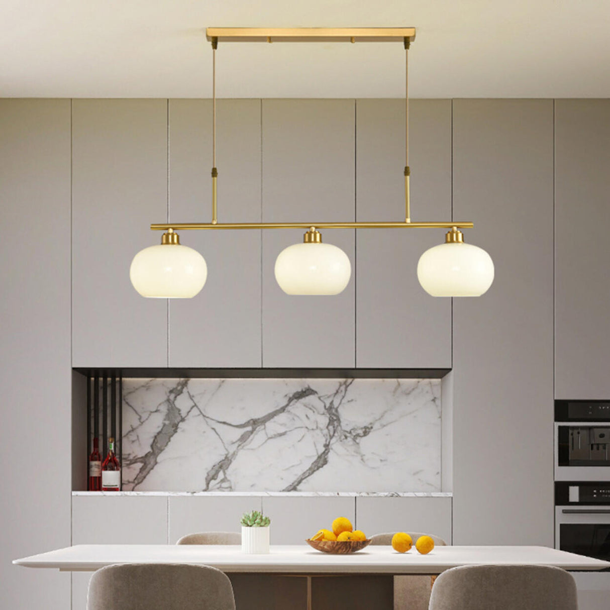 3-Light Modern Round Gold Frame Island Pendant Light Image - 7