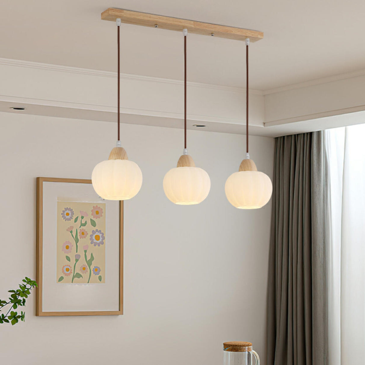 3-Light Scandinavian White Globe Island Pendant Light Image - 1