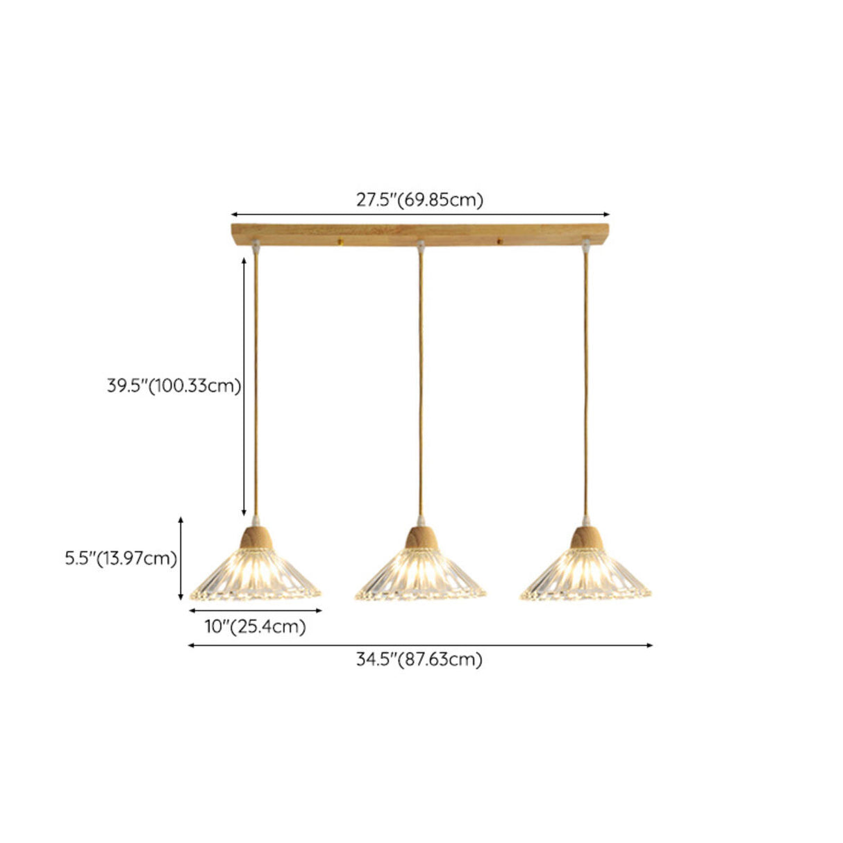 3-Light Simplicity Cone Glass Island Pendant Lights