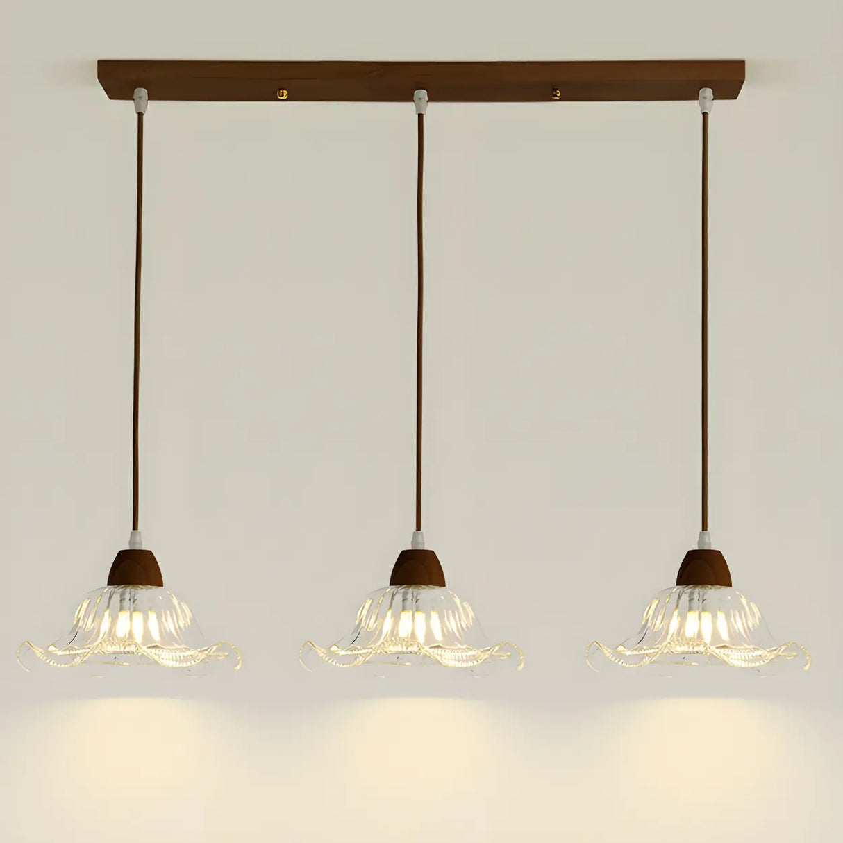 3-Light Vintage Floral Glass Wood Island Pendant Light Image - 1