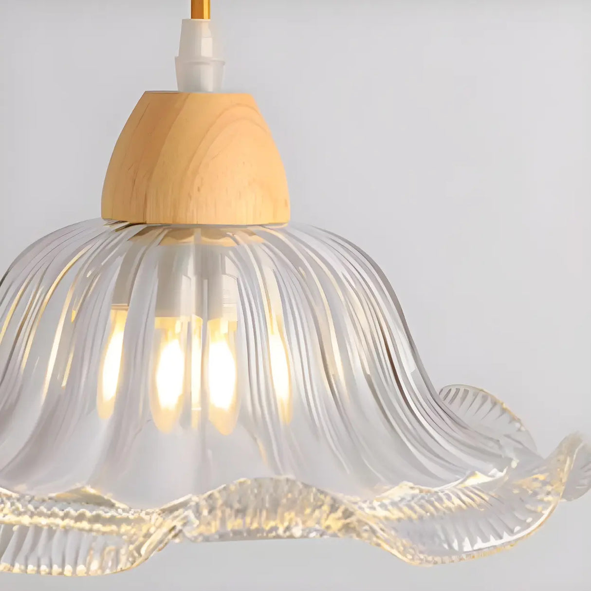 3-Light Vintage Floral Glass Wood Island Pendant Light Image - 10