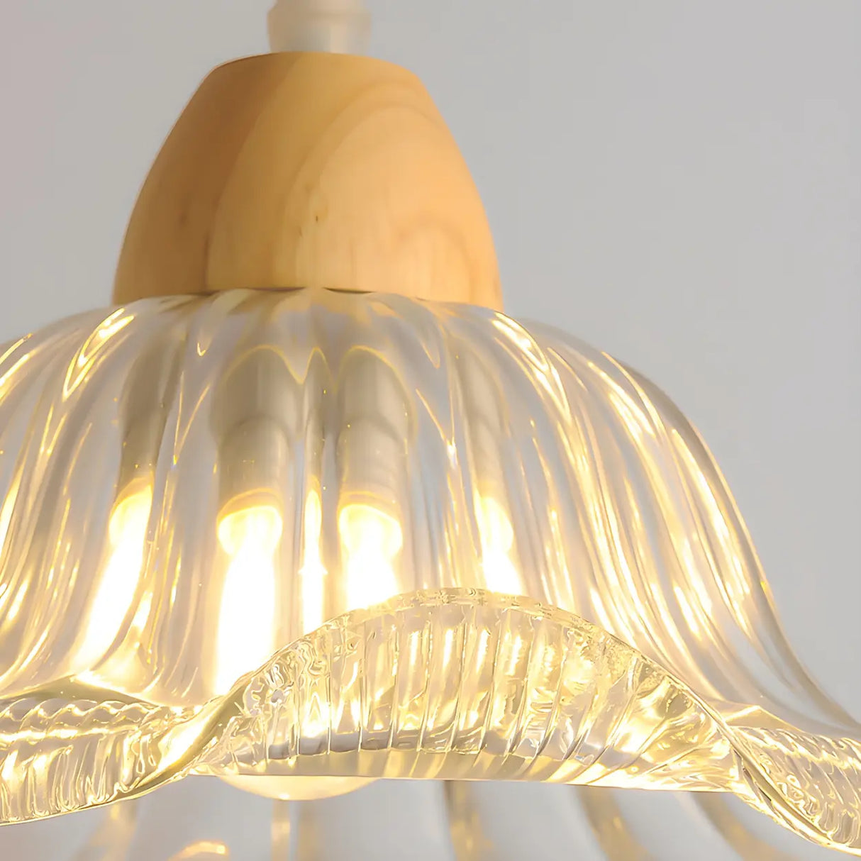 3-Light Vintage Floral Glass Wood Island Pendant Light Image - 11