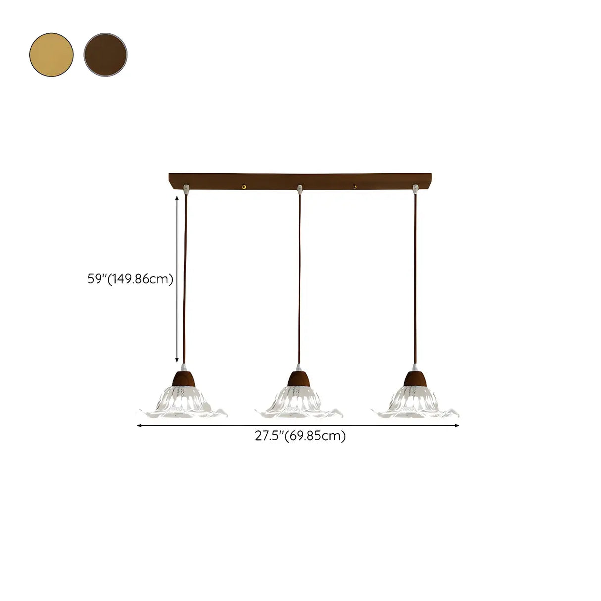 3-Light Vintage Floral Glass Wood Island Pendant Light