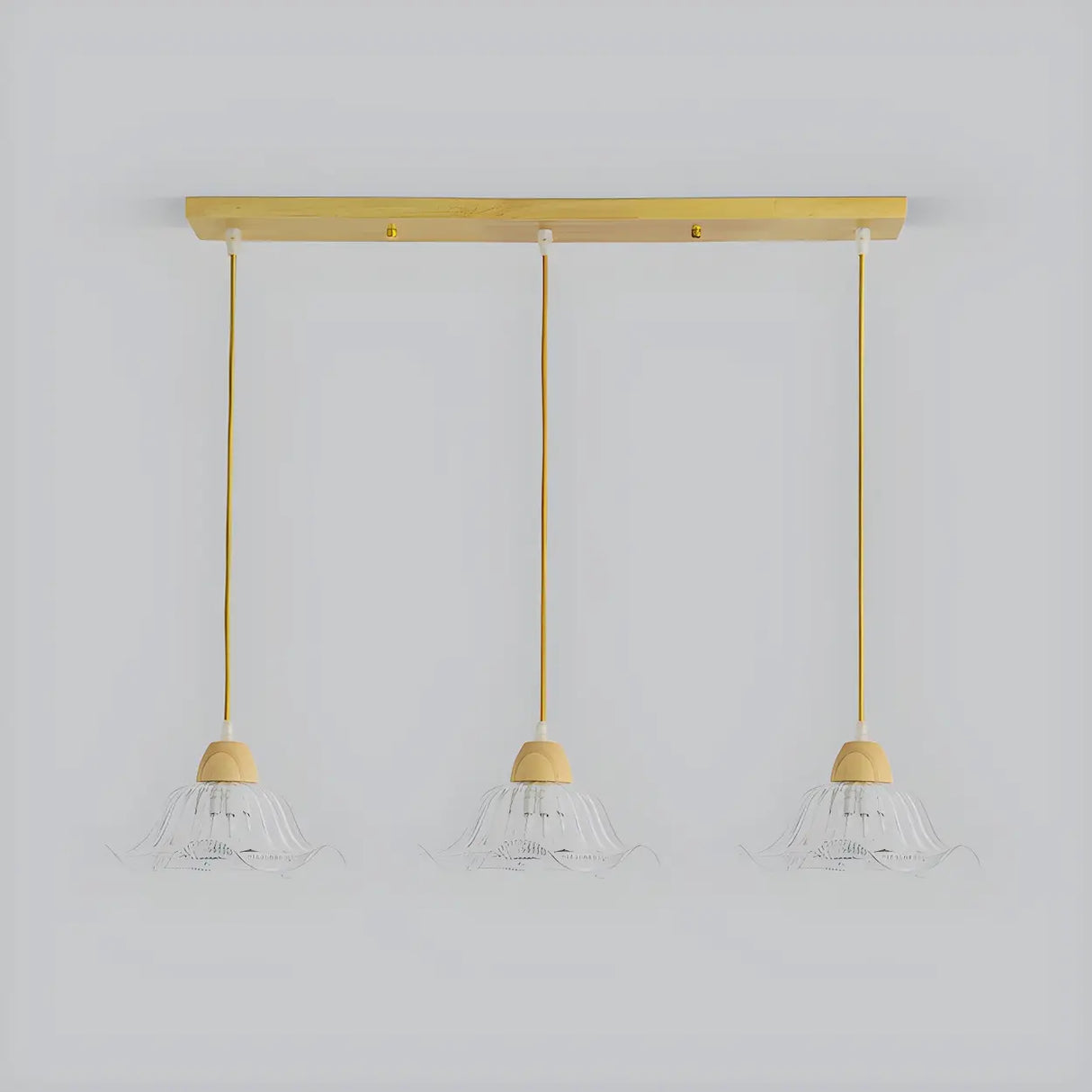 3-Light Vintage Floral Glass Wood Island Pendant Light Image - 5