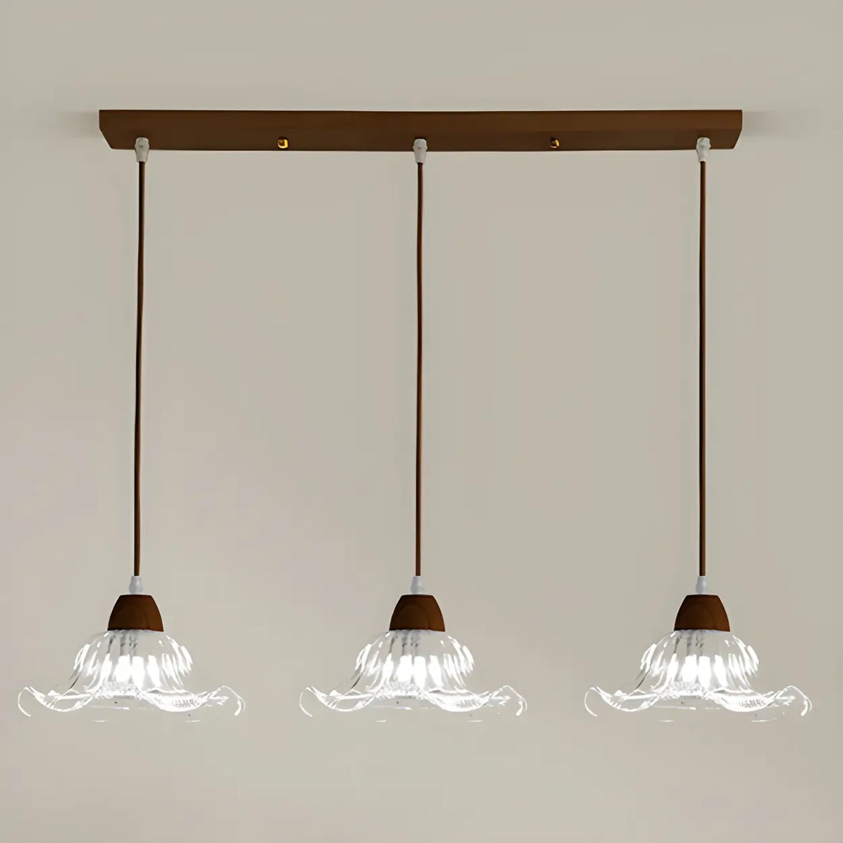 3-Light Vintage Floral Glass Wood Island Pendant Light Image - 6