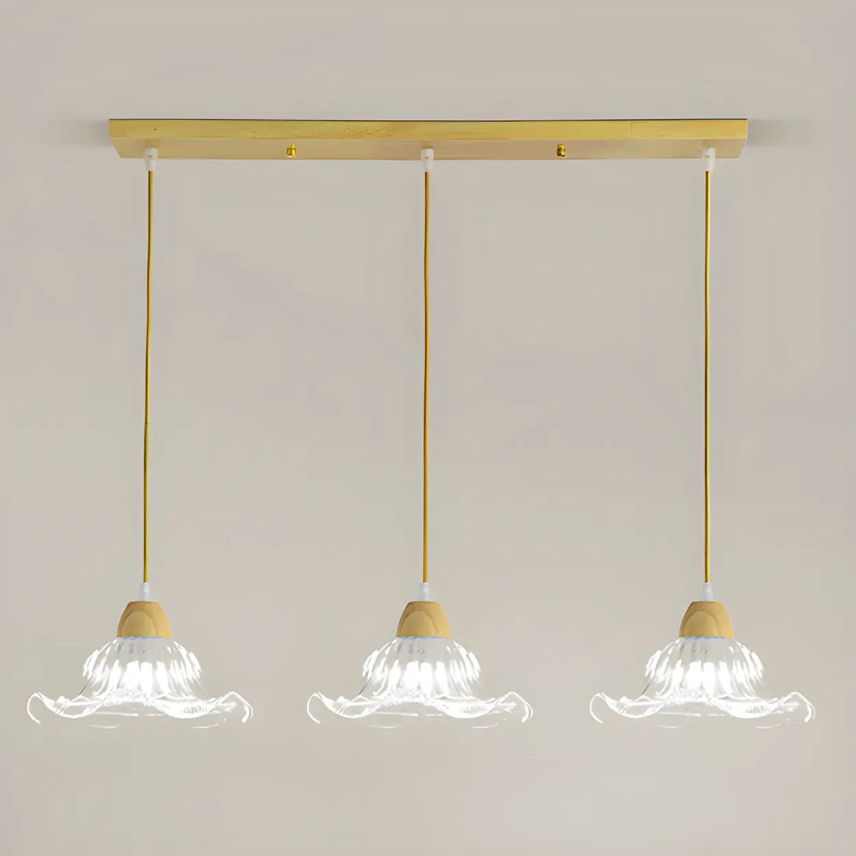 3-Light Vintage Floral Glass Wood Island Pendant Light Image - 7